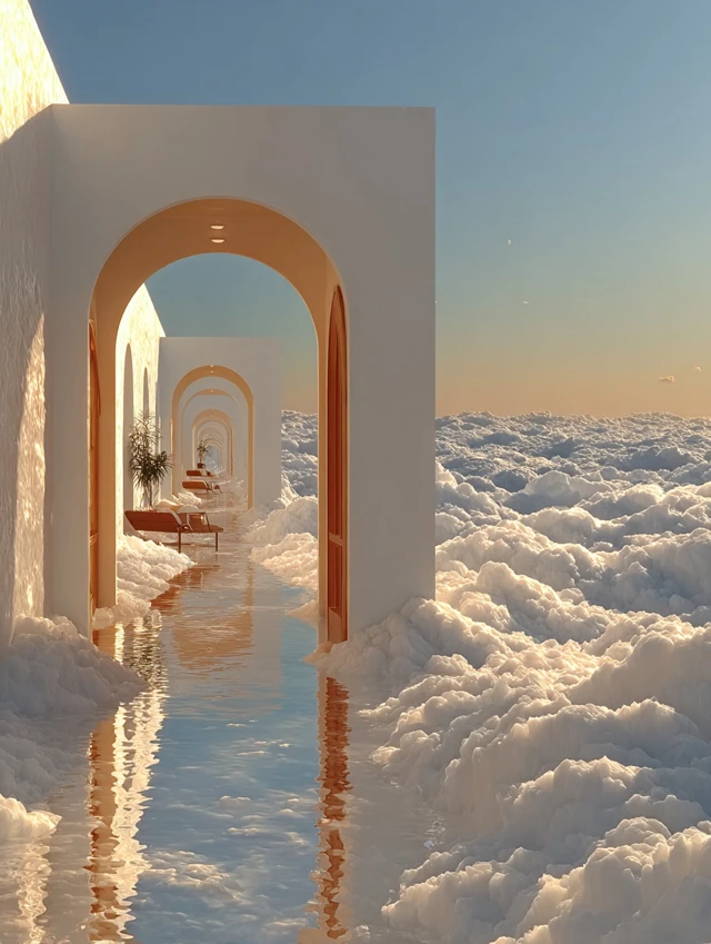 Surreal Architecture in the Clouds Minimalist Scene