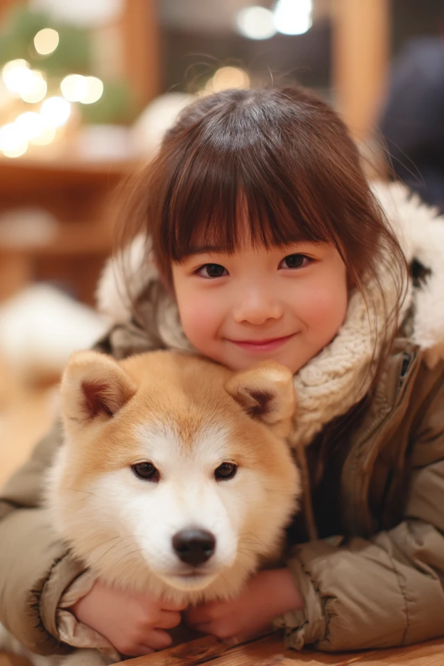 Japanese Girl and Akita Dog: Warm, Cozy, and Smiling