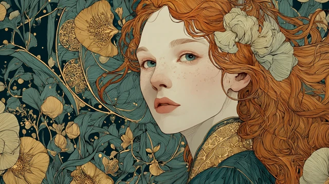 Art Nouveau Female Illustration Alphonse Mucha Style