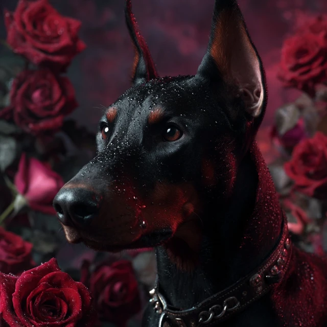 Black Doberman in Roses Music Cover Art