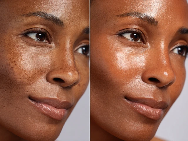 Skin Brightening Before After on Brown Skin