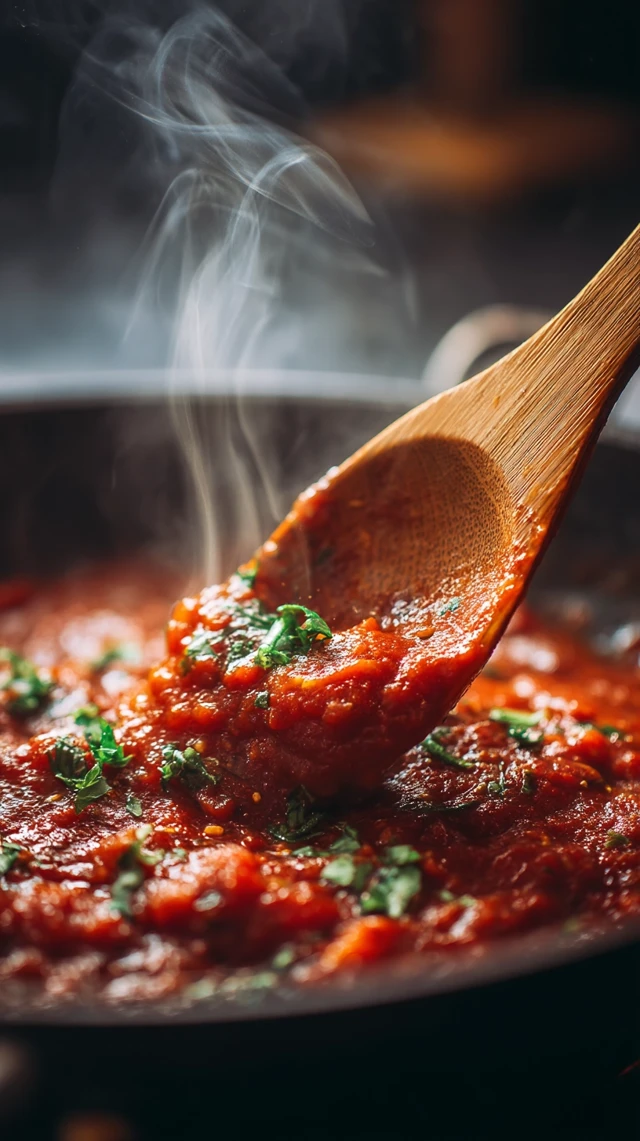Tomato Sauce Cooking Close Up Rustic Style