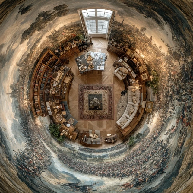 Waterloo Battle Mural in a Unique Living Room