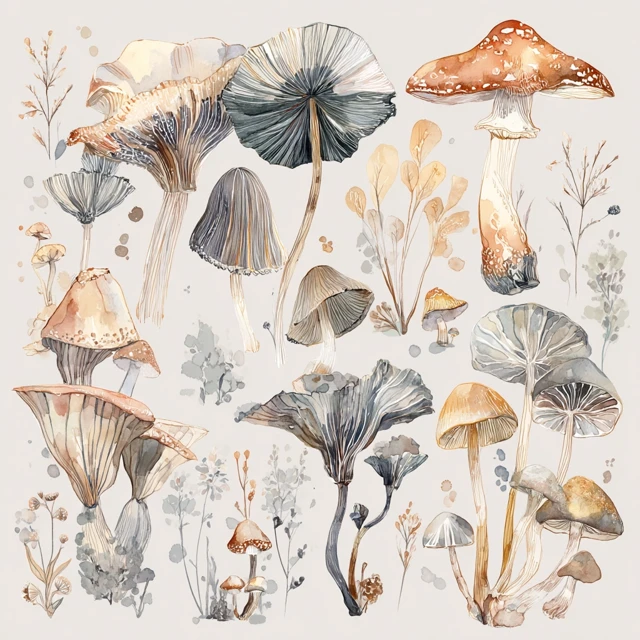Pastel Watercolor Mushroom Clipart