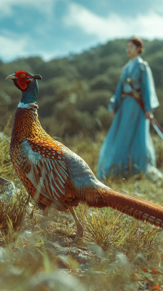 Golden Pheasant and Woman in Hanfu