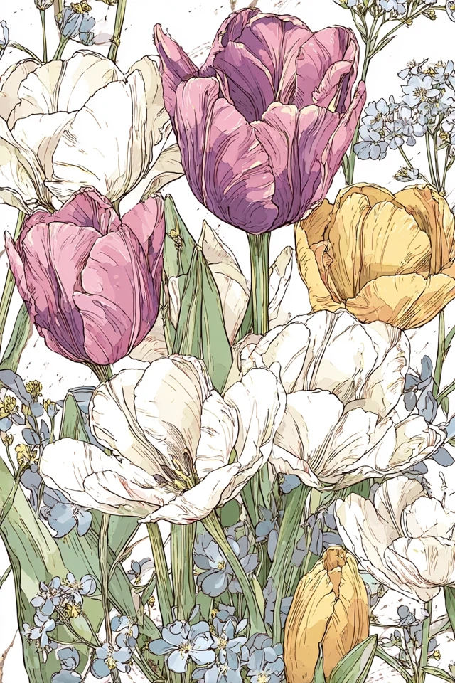 Vintage Floral Illustration Tulip Wildflower Design