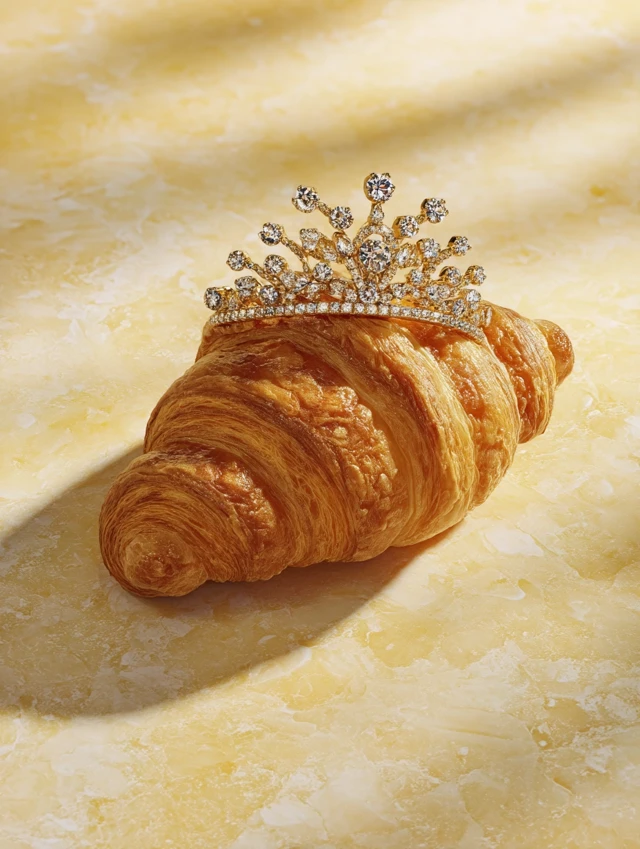 Golden Croissant with Diamond Crown Hyperrealistic