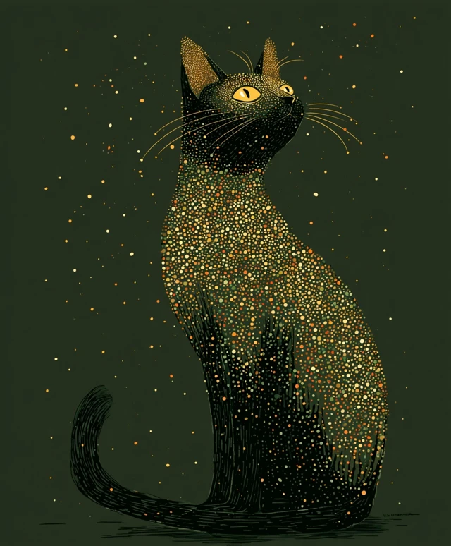 Mid Century Modern Space Cats Vector Illustration