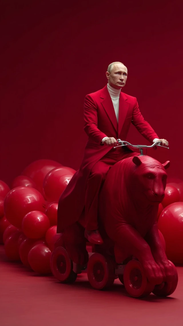Russian Leader on a Red Toy Ride Creative Imagery