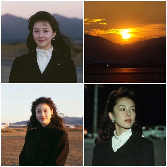 Japanese Woman in the 1990s Retro Sunset Photo