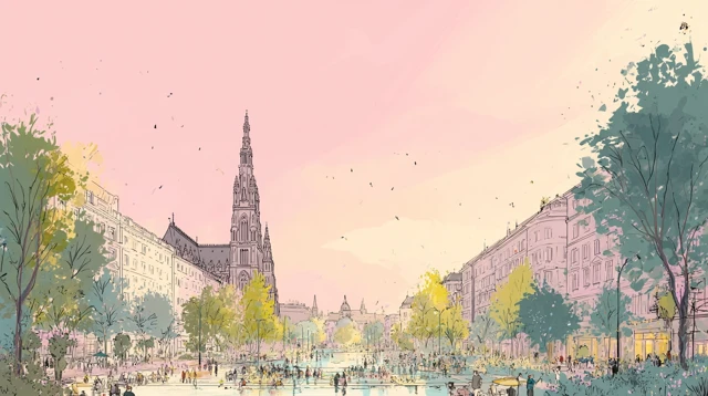 Vienna Cityscape Sketch Sunny Day People Culture