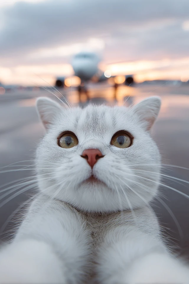 Cat Takes Selfie Plane Landing Sunset