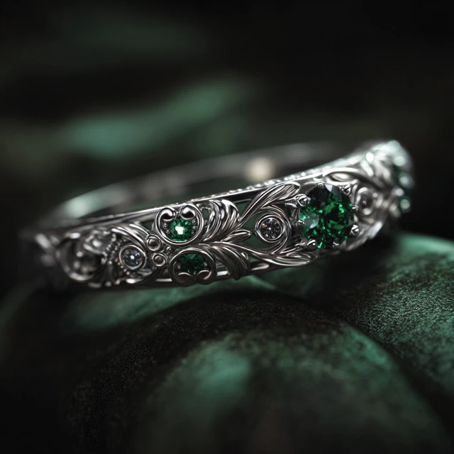 Emerald Silver Engagement Ring Luxury Jewelry