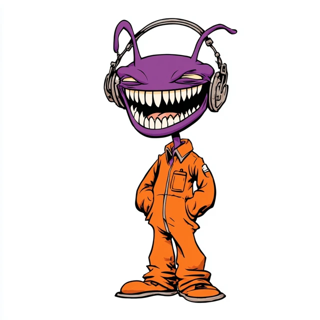 Cartoon Alien with Headphones Illustration