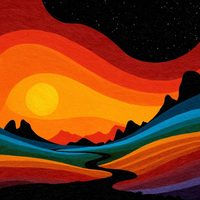 Abstract Sunset Painting Colorful Landscape Art