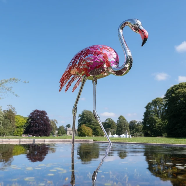 Flamingo Sculpture Modern Art in Nature Green Earth Series