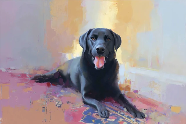Abstract Dog Portrait Black Lab on Persian Rug
