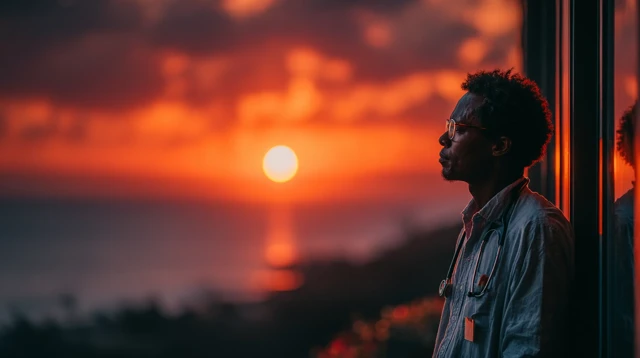 Doctor at Sunrise: Moment of Reflection