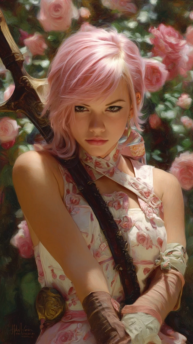 Pink Haired Fantasy Portrait with Halberd