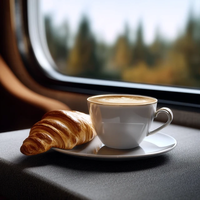 Coffee and Croissant on a Train Table