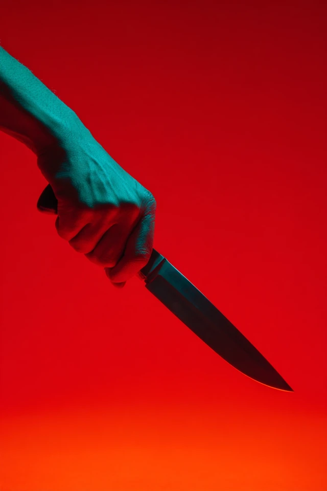 Hand Stabbing Knife Red Background