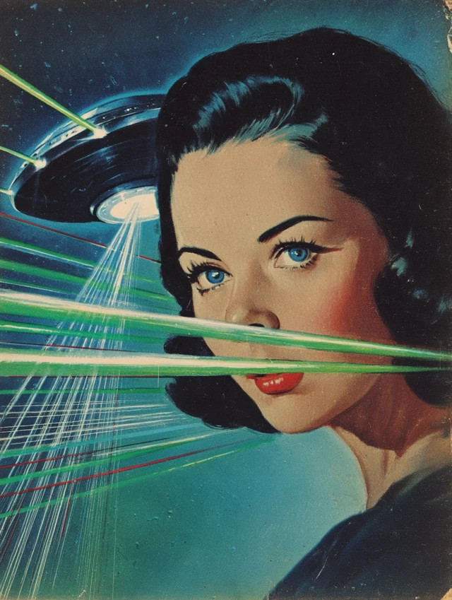 Retro SciFi Cover Art UFO and Woman