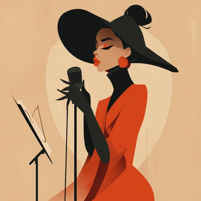 Female Jazz Singer Illustration Art Deco Style