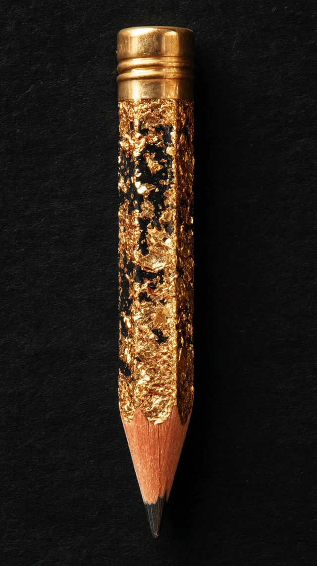 Golden Pencil on Black Background Photography