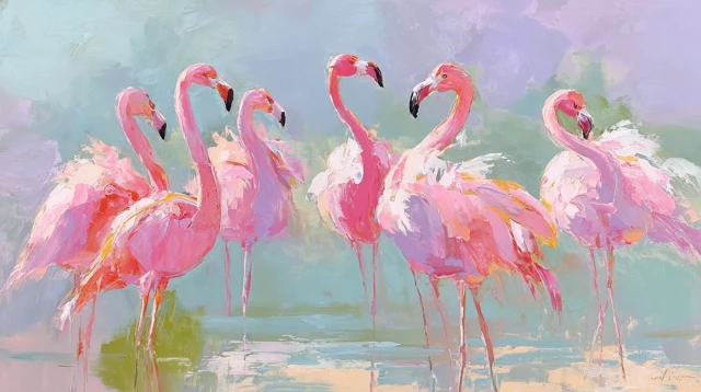Flamingos Gouache Painting Textured Finish Art