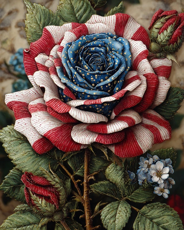 Patriotic Rose Painting Red White Blue American