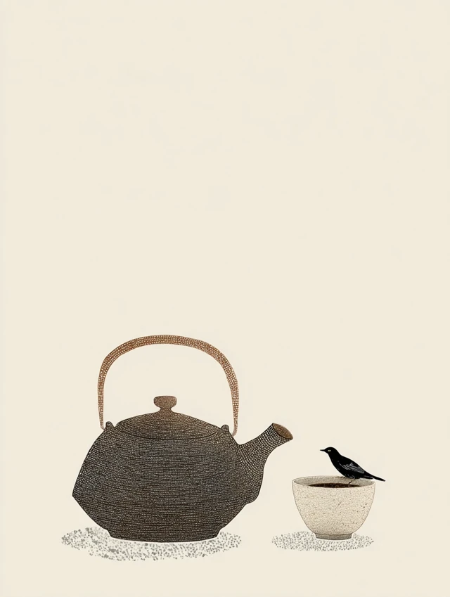Japanese Teapot Illustration Ukiyo e Style
