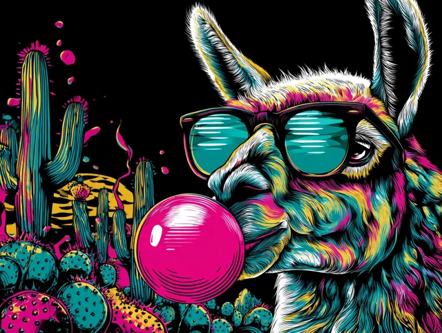 Llama with Sunglasses Bubble Gum Pop Art