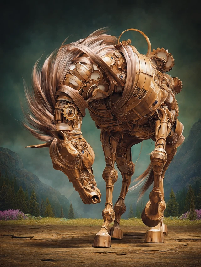 Steampunk Horse Epic Power and Destruction
