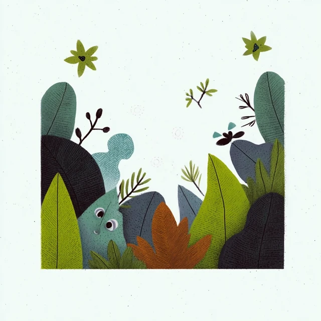 Jungle Scene Colored Pencil Illustration Cozy Forest