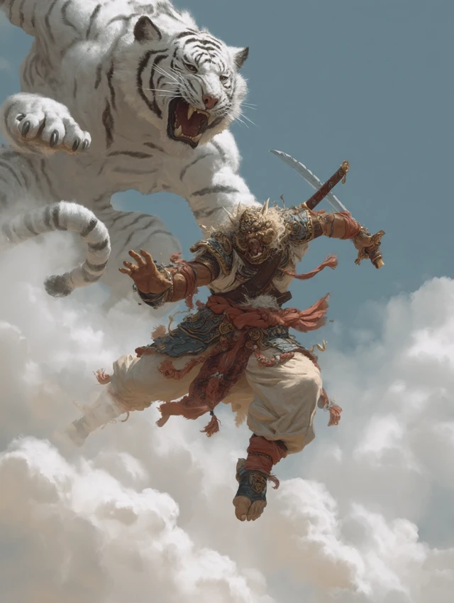 Tiger Warrior vs Cloud God Epic Fantasy Battle