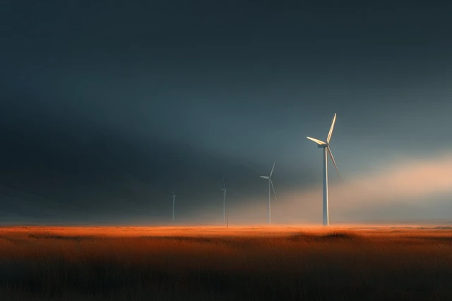 Wind Turbines in a Golden Hour Grassland