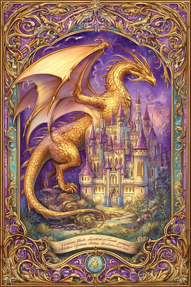 Golden Dragon Medieval Castle Illuminated Manuscript