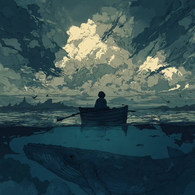 Girl and Whale at Sea Illustrated Novel