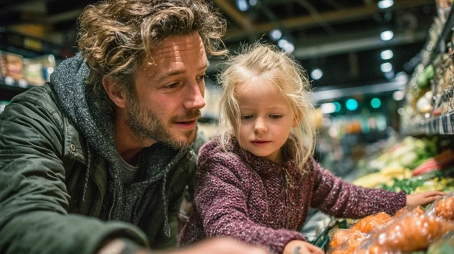 Dad and Daughter Grocery Shopping Netherlands