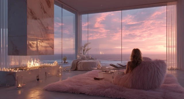 Luxury Bedroom with Ocean View and Sunset