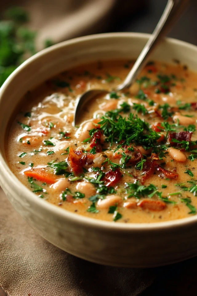Hearty Creamy Bean Soup Delicious Food Photo