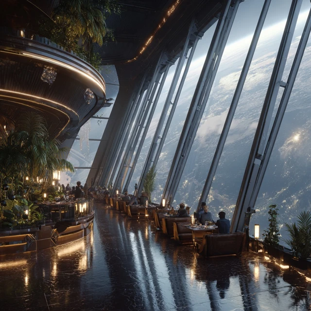 Space Hotel Restaurant Dining with Earth View