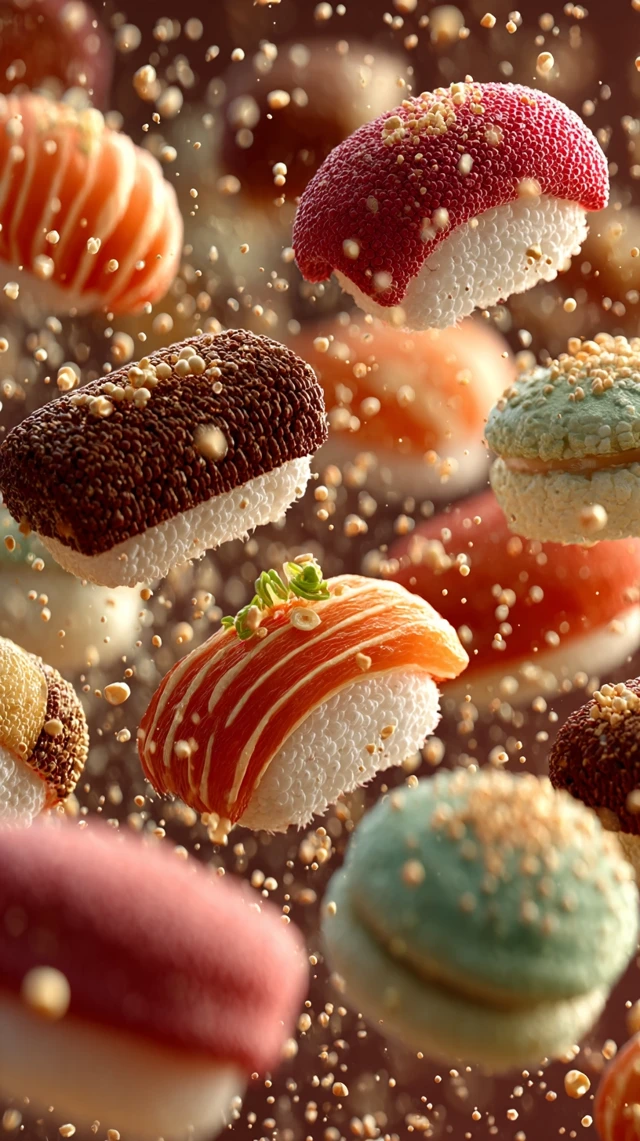 Delicious Sushi Nigiri: Floating in Air - Food Photography