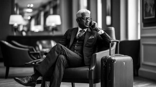 Indian Businessman in Luxury Hotel Black and White