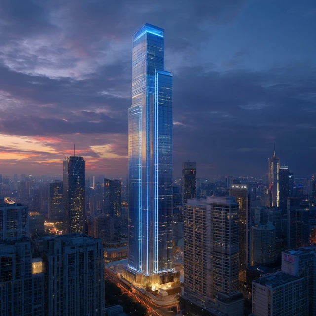 Futuristic Skyscraper at Dusk Architectural Photography