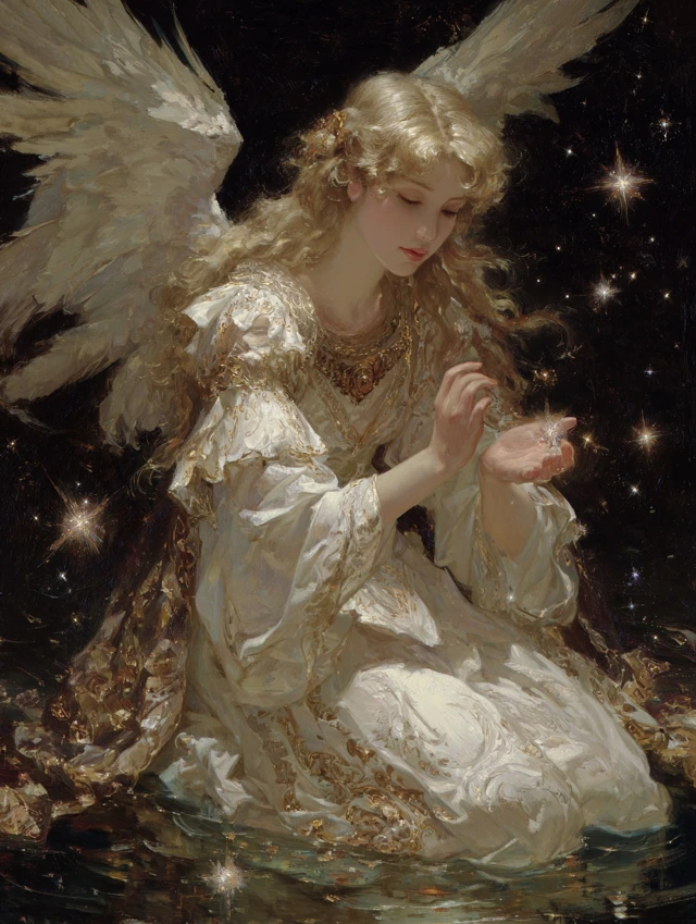 Angel Embracing Stars Dreamlike Artwork