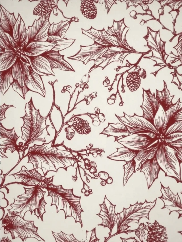 Christmas Botanical Pattern Holly Leaves Poinsettia