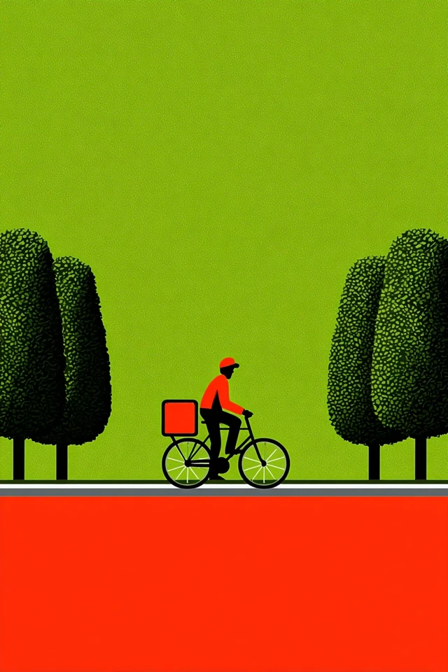 Postal Worker on Bicycle Minimalist Photo Green Tones