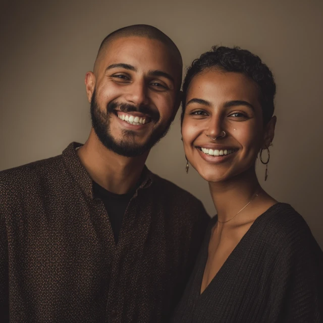 Happy Young Couple Smiling Warm Lighting
