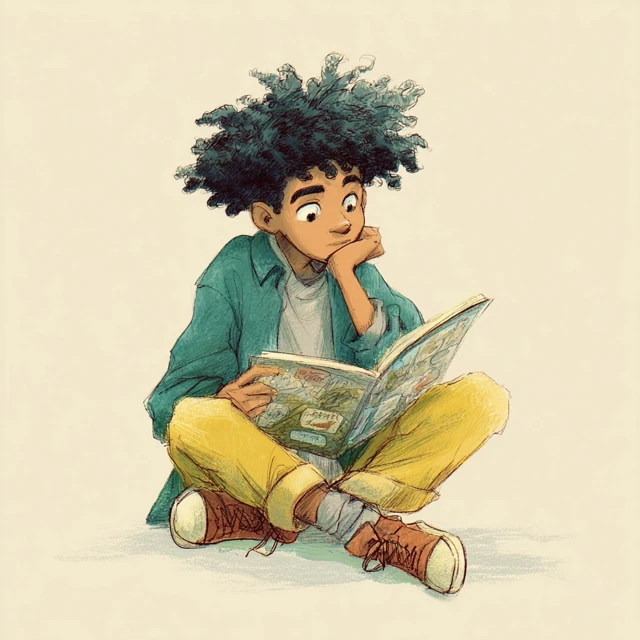 Black Boy Reading Comic Book Illustration